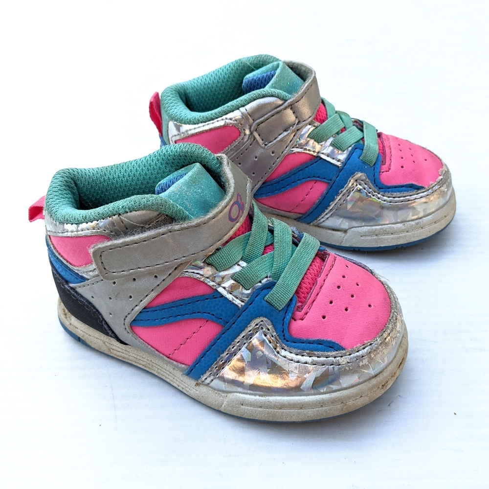 OP toddler girl silver metallic pink colorblock high top sneakers
